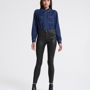 AG Farrah High Rise Ankle Skinny Black Leatherette Wax Coated Jean